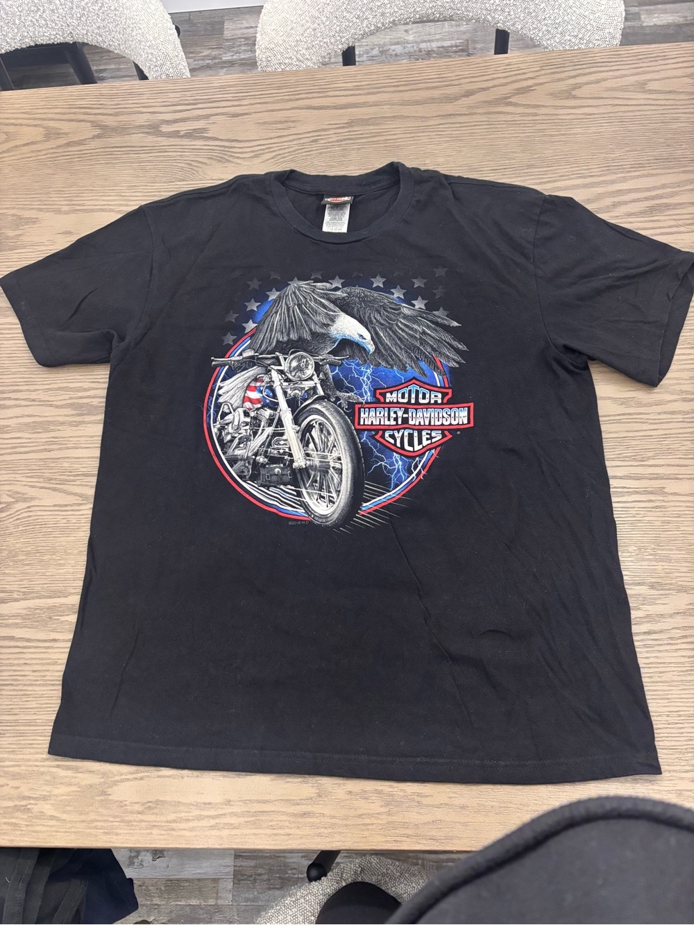 Harley-Davidson Black Tee with Eagle & Motorcycle Graphic